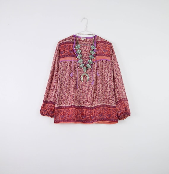 70s Vtg Indian Gauze Shirt Peachy Mauve 1970s Vintage Deadstock 