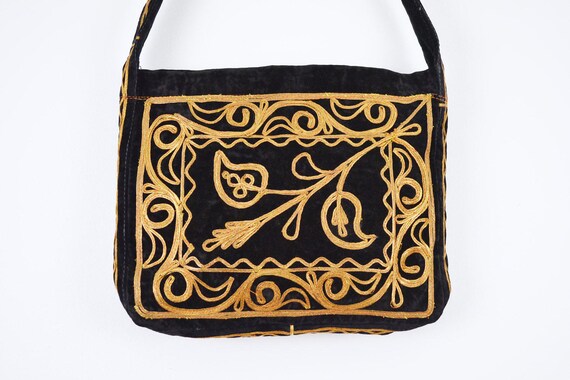 Black Velvet Indian Bag | 70s Vintage Velvet Purse 1970s DEADSTOCK 