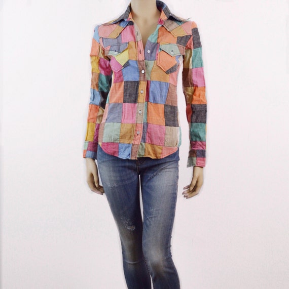 Colorblock Patchwork Shirt | 70s vintage Indian p… - image 1