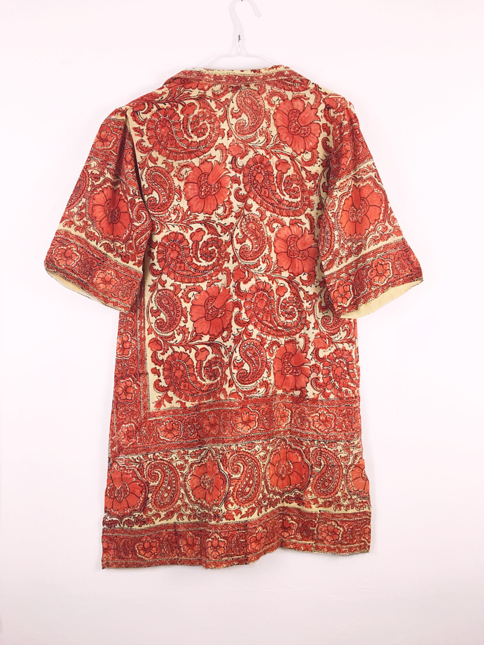 Burnt Orange 1970s Handwoven Indian Block Print Tunic Size Medium