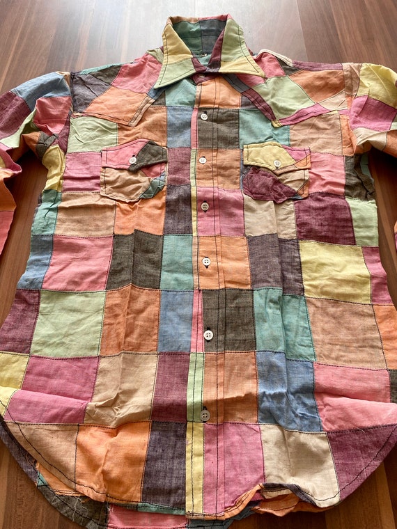 Colorblock Patchwork Shirt | 70s vintage Indian p… - image 4