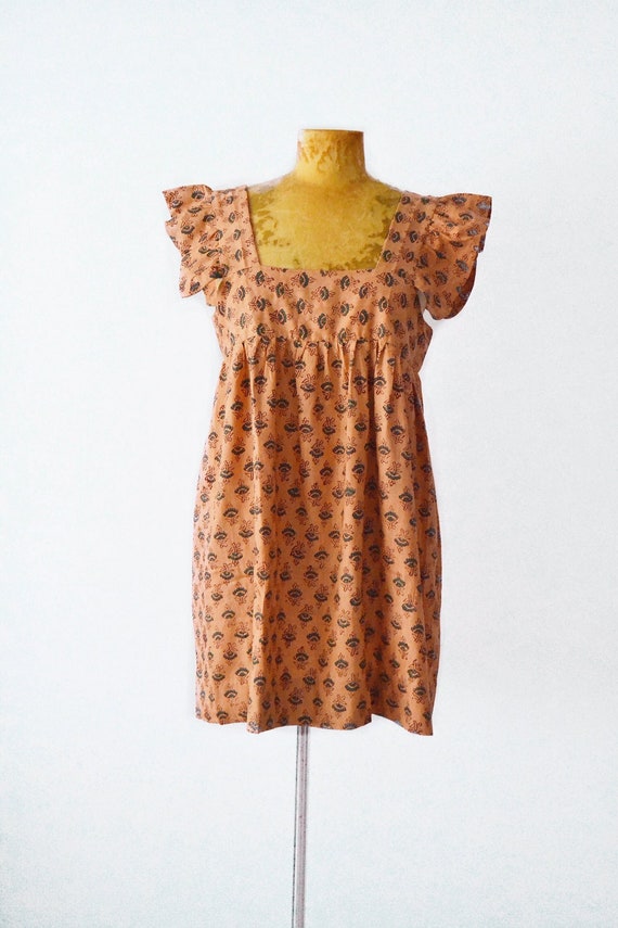 Peachy 70s vtg Babydoll dress INDIAN block print B