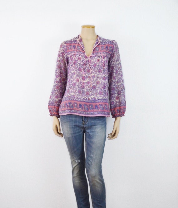 70s Indian Gauze Shirt | vintage Pink Lavender cot