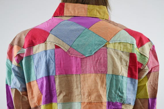 70s Patchwork Shirt | Vintage 1970s multi-color W… - image 5