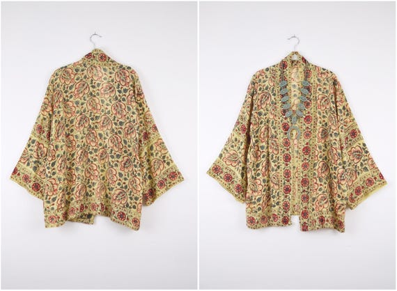 Shanaya Indian Kimono | 70s vtg block print kimon… - image 4