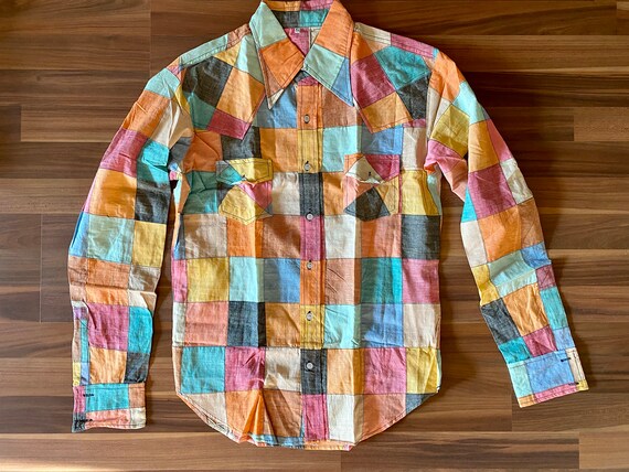 70s Patchwork Shirt | Vintage 1970s multi-color W… - image 6