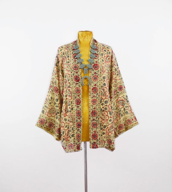 Shanaya Indian Kimono | 70s vtg block print kimon… - image 1