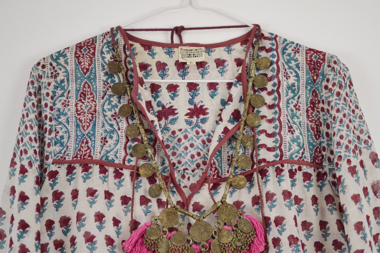 Sheer Indian Gauze Blouse 70s Deadstock India Cotton Top 1970s Vintage Boho Top Hippie Gypsy