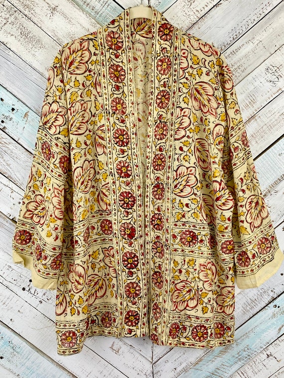 Shanaya Indian Kimono | 70s vtg block print kimon… - image 5