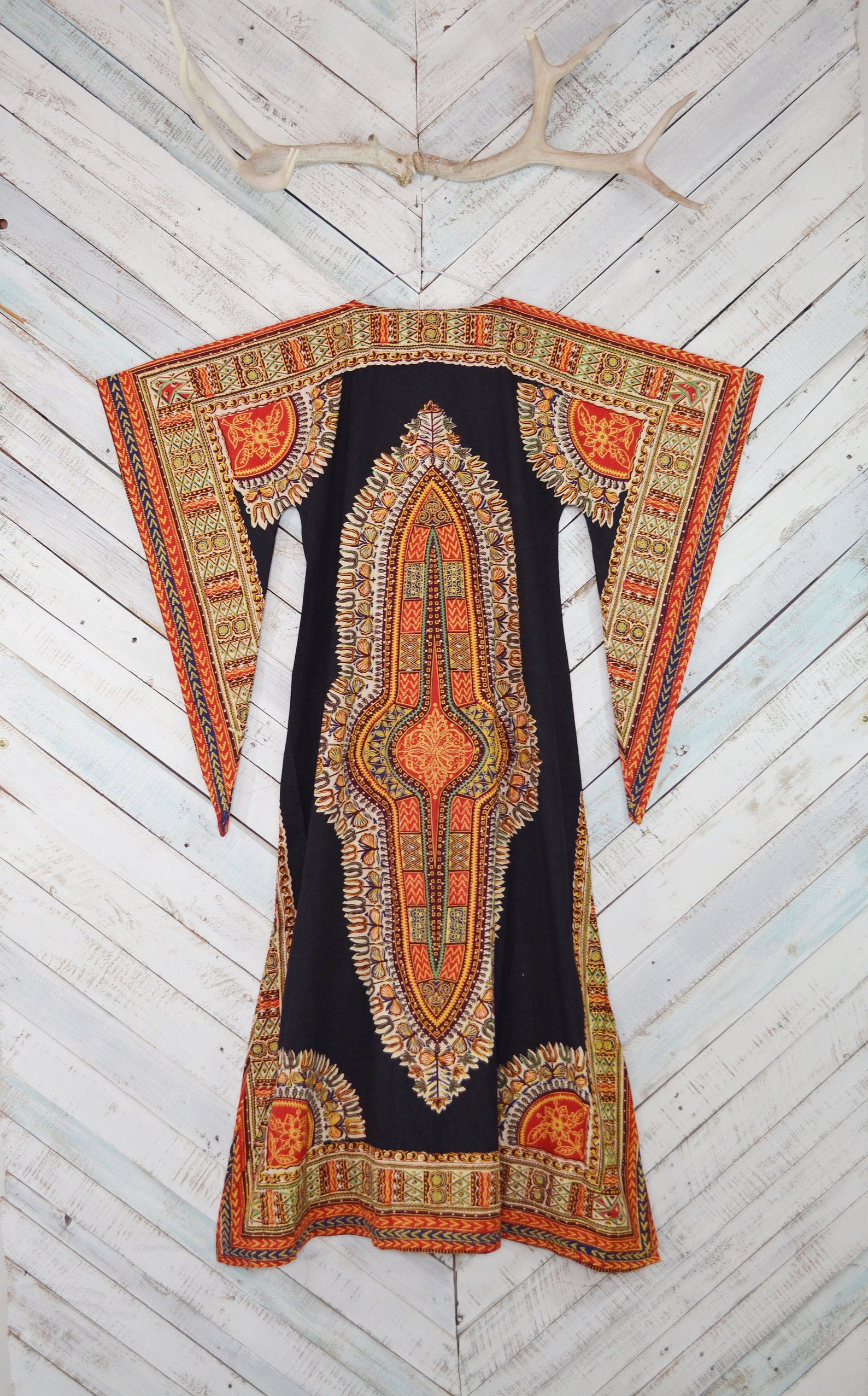 Black Dashiki Maxi Dress | 70s Indian Caftan Dress 1970s Deadstock ...