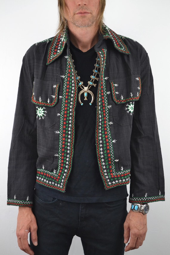 Midnight Embroidered Jacket | 60s vintage Indian … - image 2