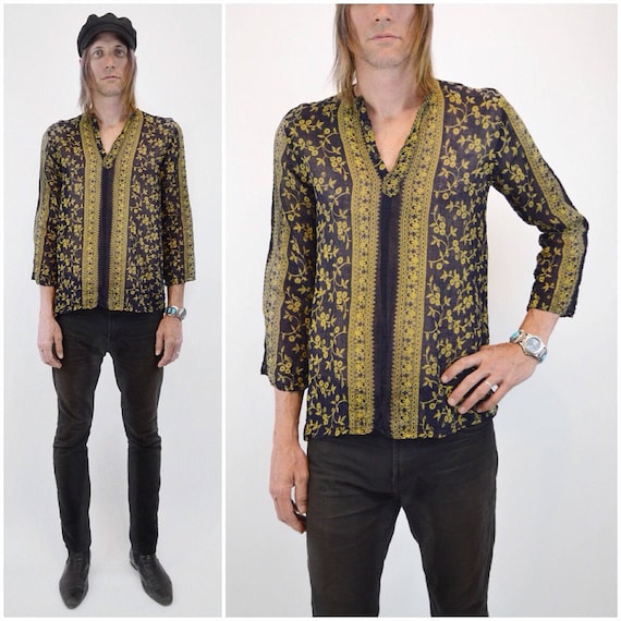 Floral Indian Tunic | 70s vtg Hippie tunic Unisex