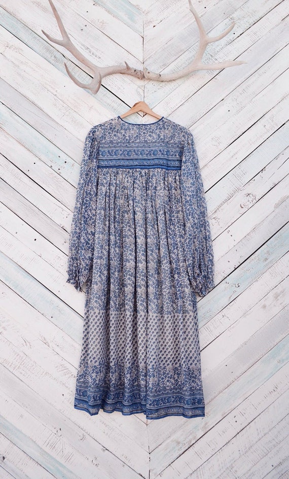 Indian Gauze Dress 70s vintage HIPPIE gauze cotton De… Gem