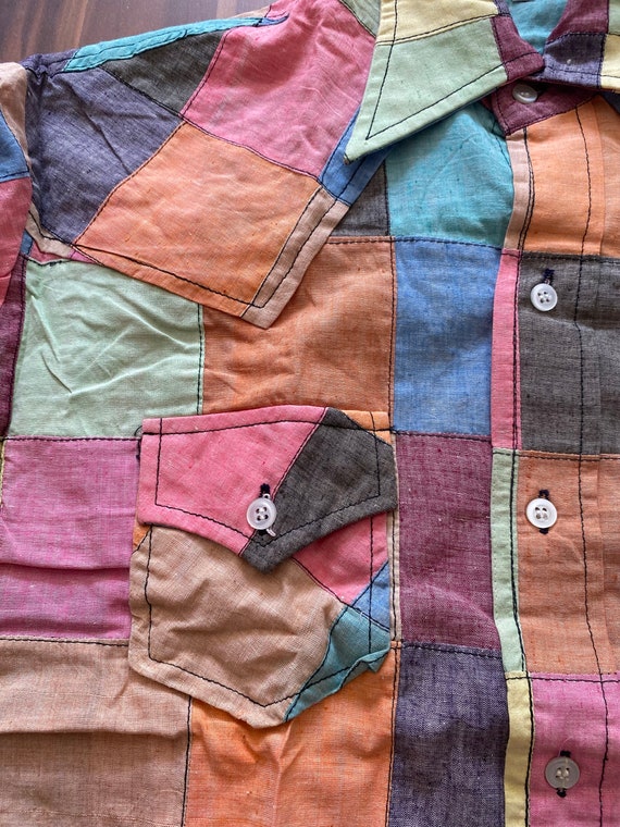 Colorblock Patchwork Shirt | 70s vintage Indian p… - image 6