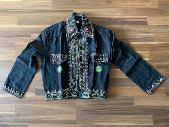 Midnight Embroidered Jacket | 60s vintage Indian … - image 4