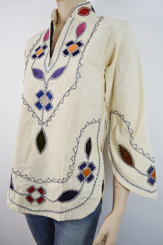 60s vintage Indian Tunic with Velvet felt patch 7… - image 2