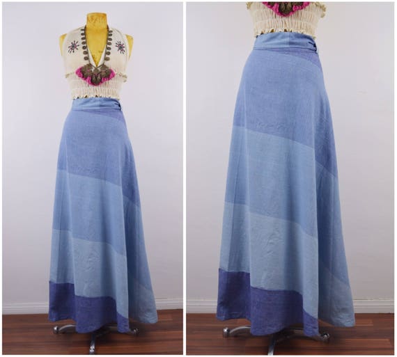 Denim Maxi Wrap Skirt | 70s Chambray wrap skirt |