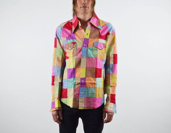 70s Patchwork Shirt | Vintage 1970s multi-color W… - image 1