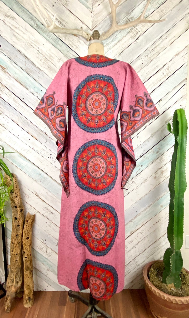 Pink 1970s Vintage Dashiki Maxi Dress Authentic Deadstock India Caftan ...