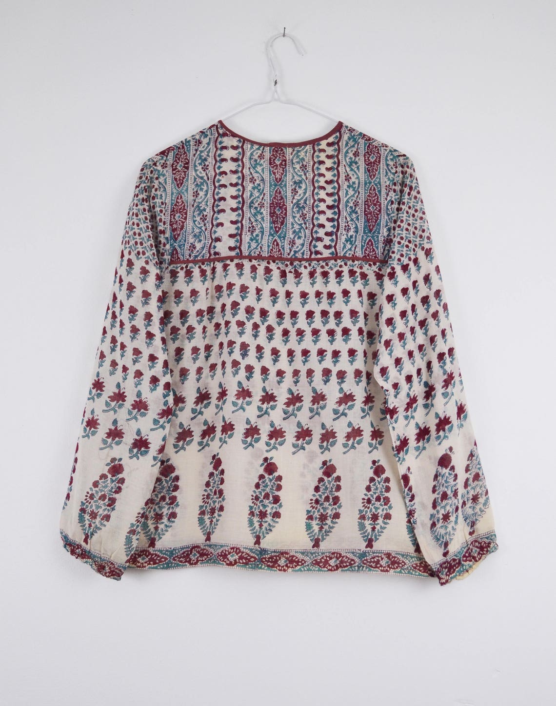 Sheer Indian Gauze Blouse 70s Deadstock India Cotton Top 1970s Vintage Boho Top Hippie Gypsy