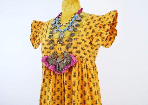 Sunshine Babydoll Dress | 70s vintage Indian Bloc… - image 1