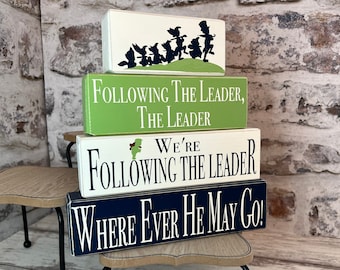 Following The Leader 4 Piece Wood Block Set With Topper Options | Peter Pan Nursery | Peter Pan Baby Nursery | Baby Shower Gift