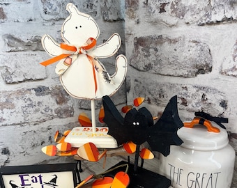 Halloween Tiered Tray Decor | Bat on a Stick | Ghost on a Stick | Tiered Tray Sign | Tiered Tray Decoration | Fall Decor
