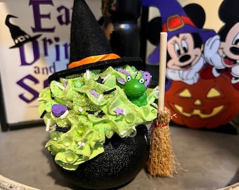 Witch’s Cauldron Mini Faux Whipped Cream Cup Topper | Ornament Table Decoration | Tiered Tray | Halloween Decor | Halloween Witch and Frog