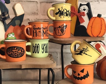 Mini Fall Halloween Thanksgiving Mug Cup Tiered Tray Decor Fall Deocrations