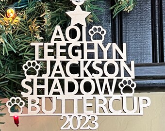 CUSTOM-Name Ornament Shape Of Christmas Tree | Personalized Family Name Tree | Pet Personalized Ornament With Family Names-READ Description