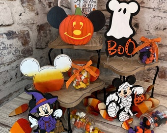 Halloween Mickey Tiered Tray Decor - 3D Mini Wood Signs | Mini Mickey | Tiered Tray Mini Signs -- Please Note Sizes In Description