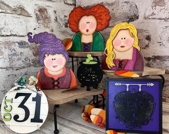 Hocus Pocus Halloween Tiered Tray Decor - 3D Mini Wood Signs | Sanderson Sisters Witches