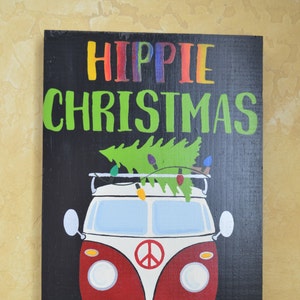 Van Hippie Christmas Everyone Wood Sign