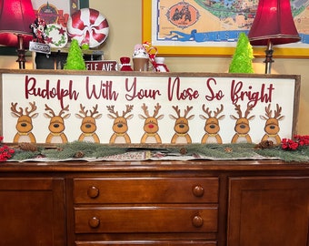 Rudolph and Crew Reindeer Sign | Rudolph The Red Nosed Reindeer | Fire Mantle Sign | Christmas Decor |  Oversized Christmas Accent Sign