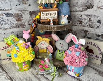 Classic Easter Tiered Tray Decor - 3D Mini Wood Signs | Easter Bunny | Easter Cup Topper | Please Note Details And Sizes In Description
