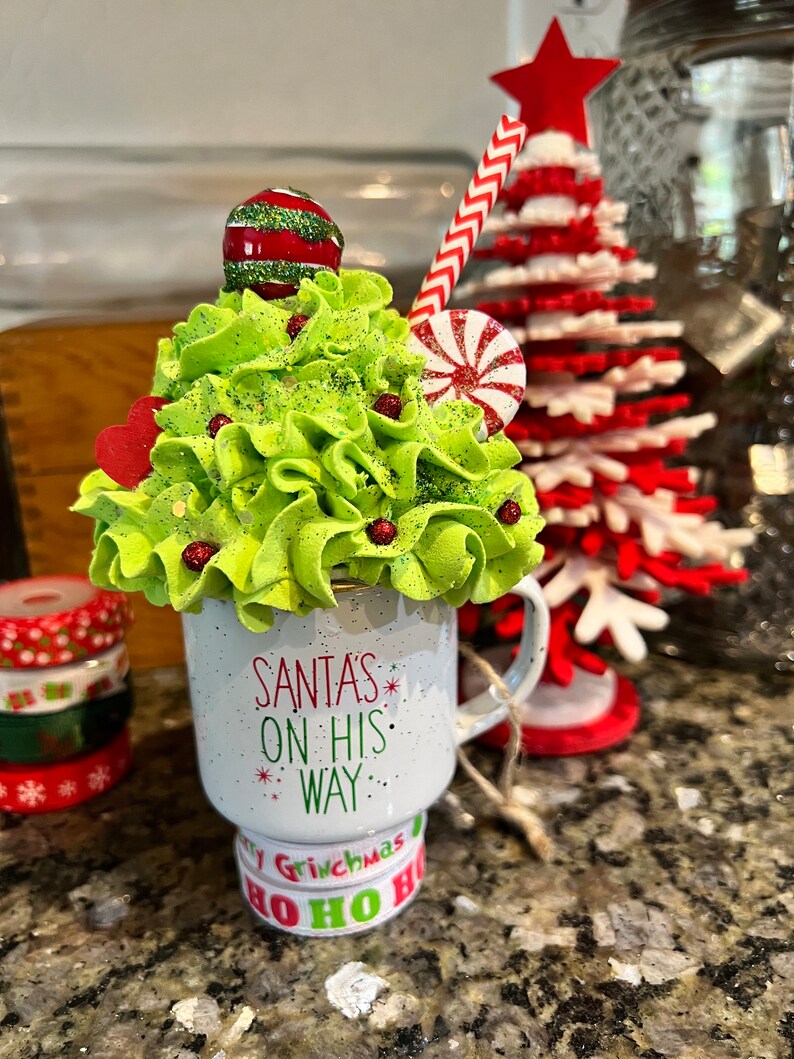 Christmas Mini Faux Whipped Cream Mug Cup Topper Ornament Table