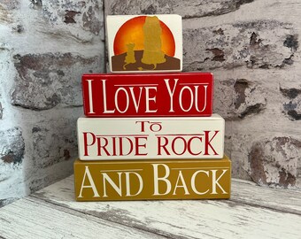 I Love You To Pride Rock and Back 4 Piece Wood Block Set | Lion King Nursery | Lion King Baby Nursery | Baby Shower Gift