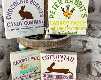 Classic Peter Rabbit Mini Sign | Chocolate Bunny | Spring Truck | Cotton Tail Path Tiered Tray | Mini Signs -- Please Read The Description