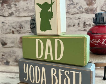 Mom or Dad Yoda Best 3 Piece Wood Block Set | Mother's Day Gift | Father's Day Gift | Birthday Gift