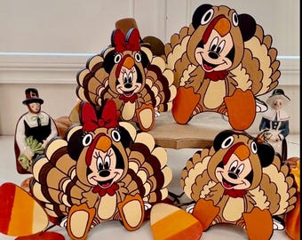 Thanksgiving Mickey Tiered Tray Decor | 3D Mini Wood Signs | Turkey Minnie | Tiered Disney Tray Signs - Please Note Sizes In Description