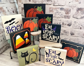 Halloween Tiered Tray Decor | Pumpkin Sign |  Tiered Tray Sign | Tiered Tray Decoration | Fall Decor | Autumn Pumpkin | Black Cat Moon Sign
