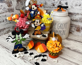 Halloween Mickey Tiered Tray Decor 2 - 3D Mini Wood Signs | Mini Mickey | Tiered Disney Tray Mini Signs -- Please Note Sizes In Description