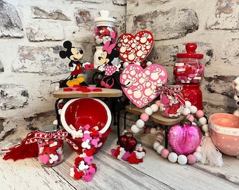 Classic Mickey Tiered Tray Decor - Valentine Candy Jar | Mini Mickey | Tiered Tray Mini Signs -- Please Note Sizes In Description