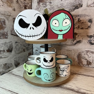 Jack and Sally Tiered Tray Decor | Nightmare | Halloween Decorations | Mugs