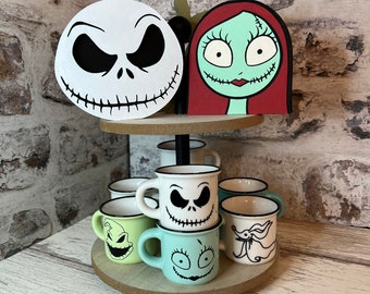 Jack and Sally Tiered Tray Decor | Nightmare | Halloween Decorations | Mugs