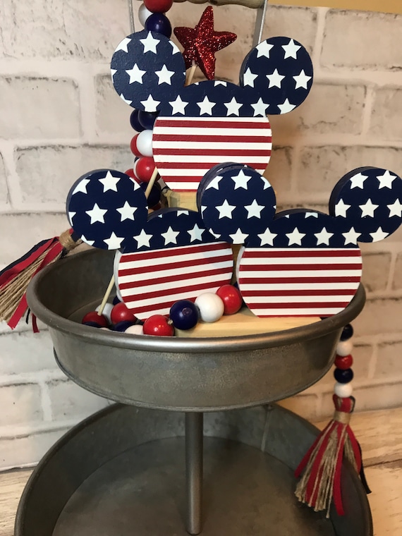 Patriotic Mouse 4th of July Tiered Tray Decor - 3D Mini Wood Signs |4th of July Decor | Independance Day Decor