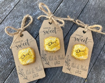 25 Love is Sweet Favors/Custom Made Tags with Chocolate