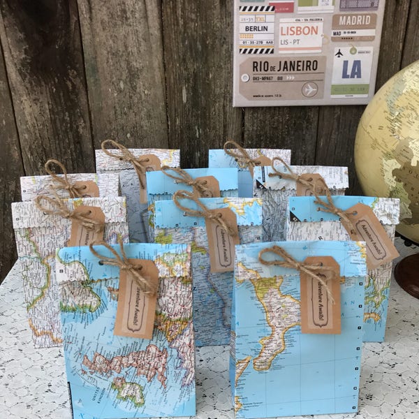 10 Medium Size World Map Favor Bags