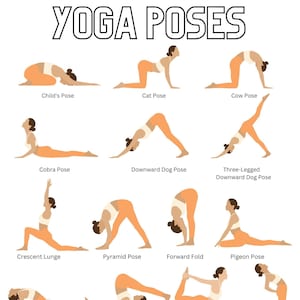 Yoga Poster Yoga Printable Chart Downloadable Yoga Poses and their names Digital Files Printable