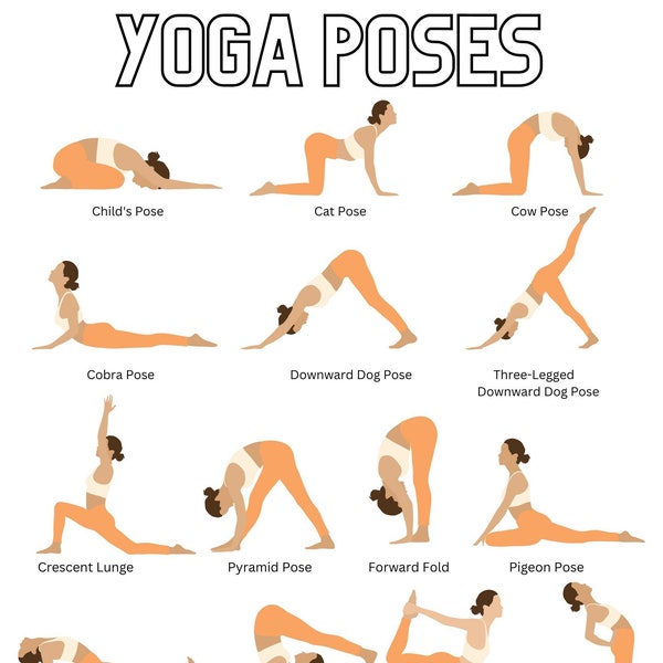 Yoga Poster Yoga Printable Chart Downloadable Yoga Poses and their names Digital Files Printable